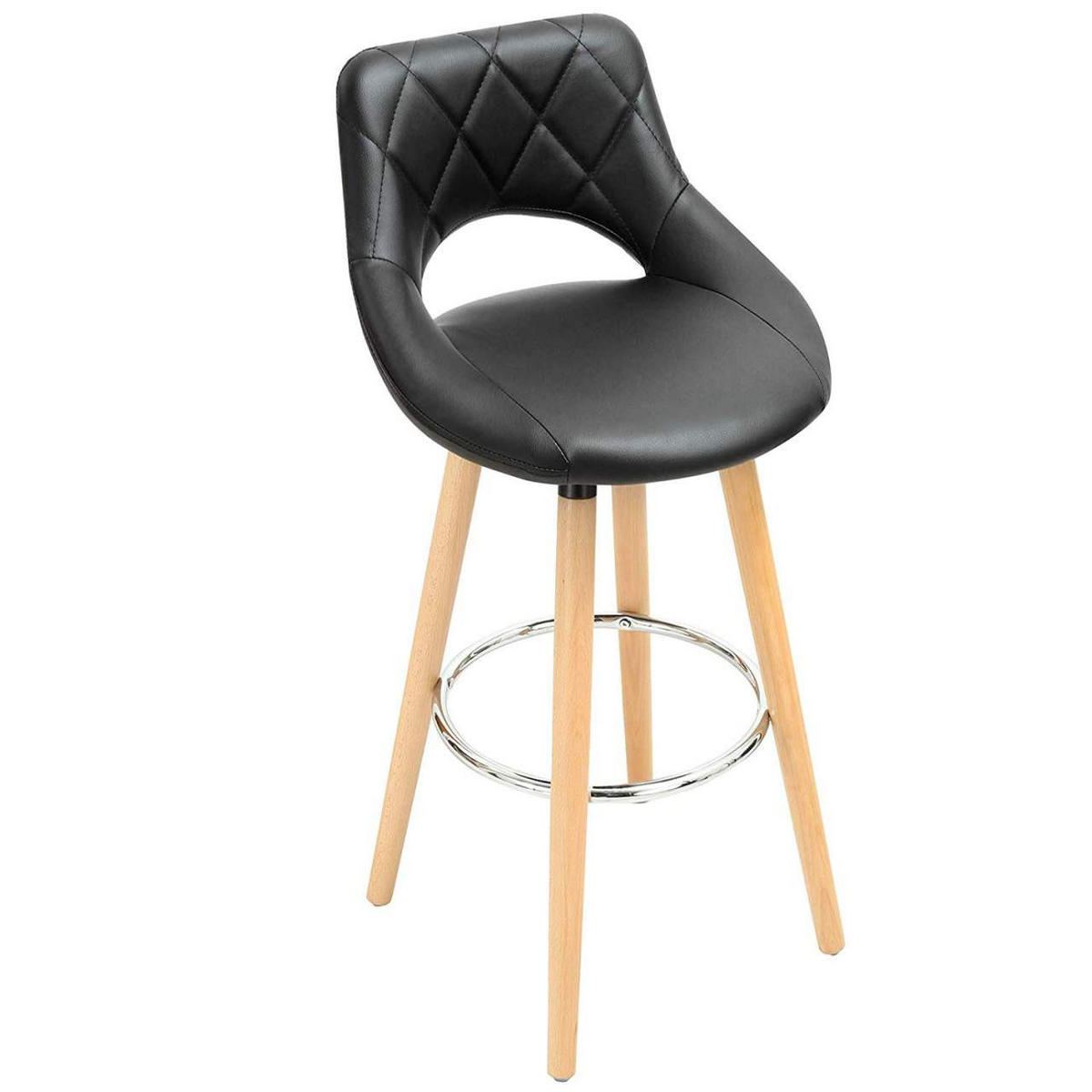 BARHOCKER 2er Set, aus Kunstleder, Holzgestell, Schwarz - Buchefarben/Schwarz, Holz/Textil (43/91/43cm) - Woltu