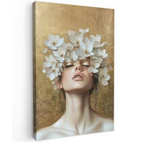 LEINWANDBILD Gesicht - Blumen - Gold - Abstrakt Deko Groß 90x140 cm - Goldfarben, Textil (90/140cm) - MuchoWow