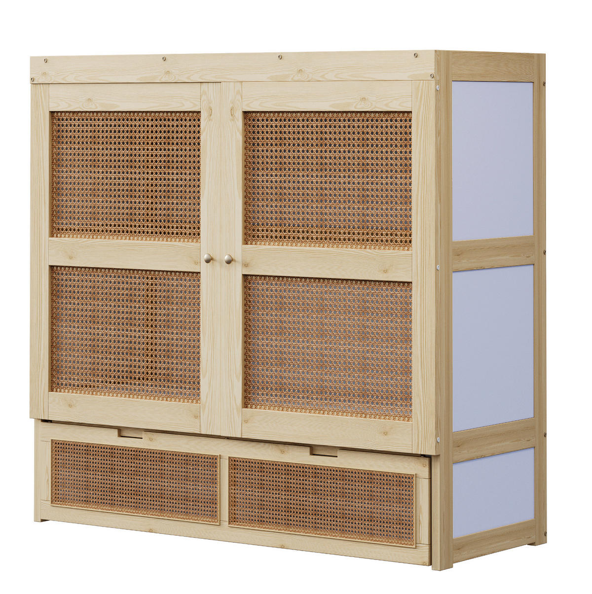 KLAPPBETT 140/200 cm in Holzfarbe mit Rattan-Design und Schubladen - Naturfarben, Holzwerkstoff (140/200cm) - Flora Grace