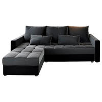 ECKSOFA KOS PIK Grau Plüsch-Stoff mit Schlaffunktion - Schwarz/Grau, Holz/Kunststoff (220/140cm) - MASSENO