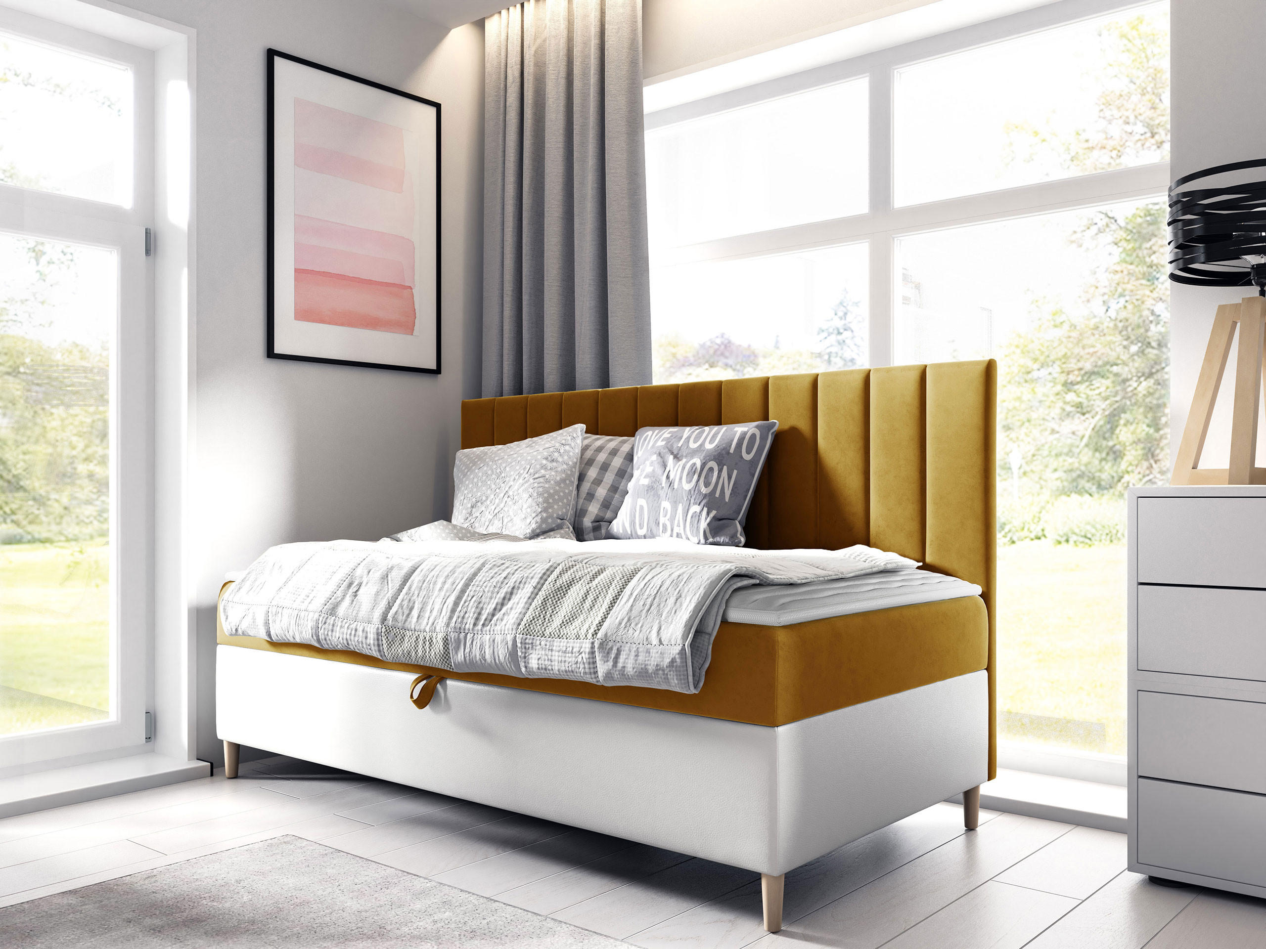 BOXBETT Maja Junior 2 - Gelb/Weiß, Holz (100/200cm) - MIRJAN24