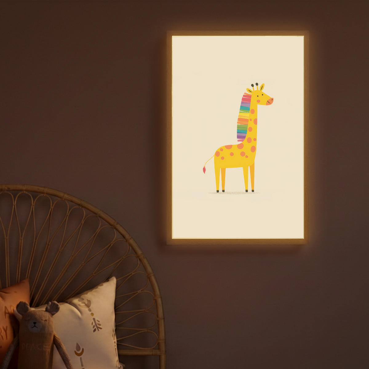 NÁSTĚNNÁ LAMPA S AKUMULÁTOREM Žirafa - Duhová hříva - béžová 40x60 cm - béžová, kompozitní dřevo (40/60/8cm) - OnlyWow