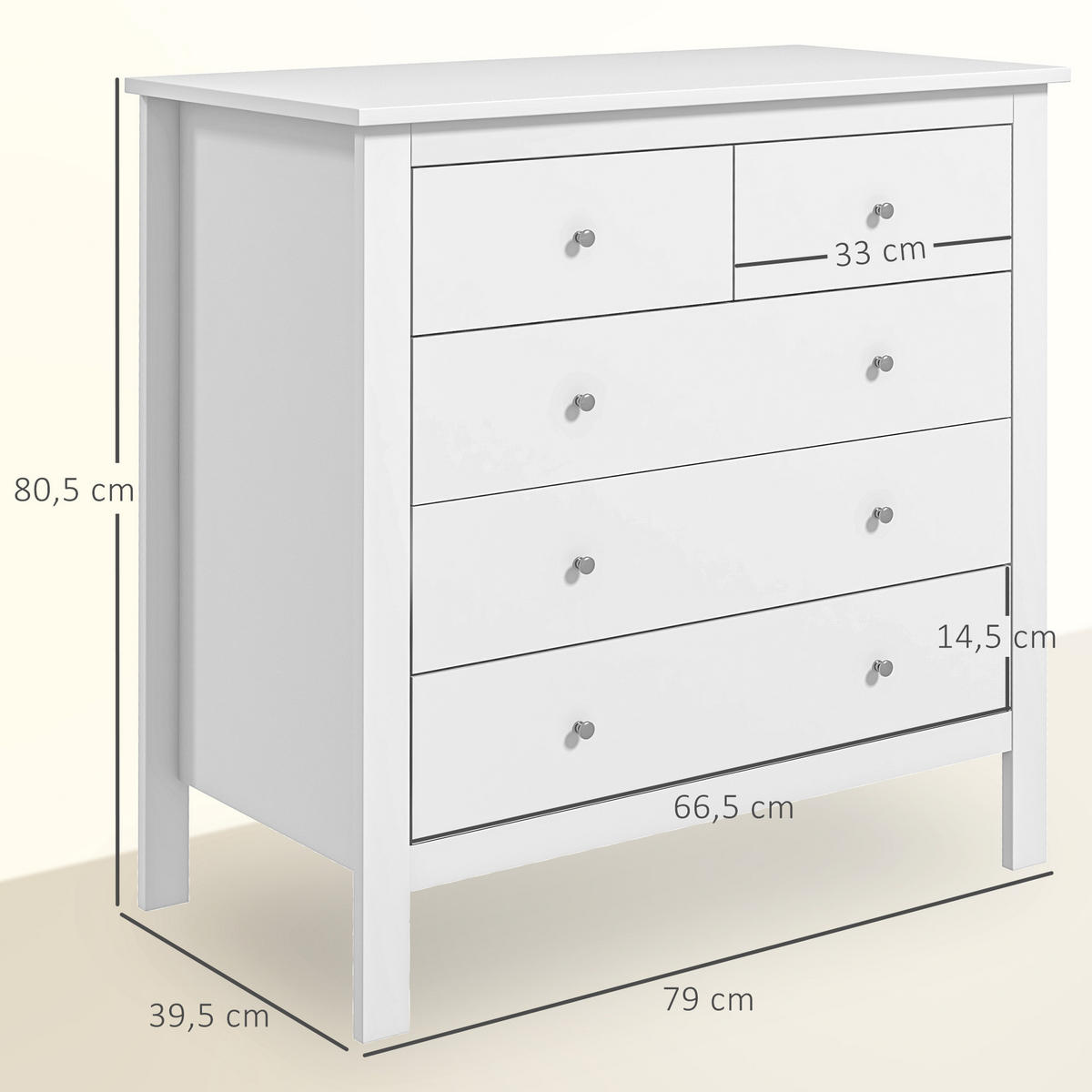 KOMOODE DE-12918 5 Schubladen, Metallauszüge Weiß - Weiß, Holzwerkstoff (79/80.5/39.5cm) - ComfortXL