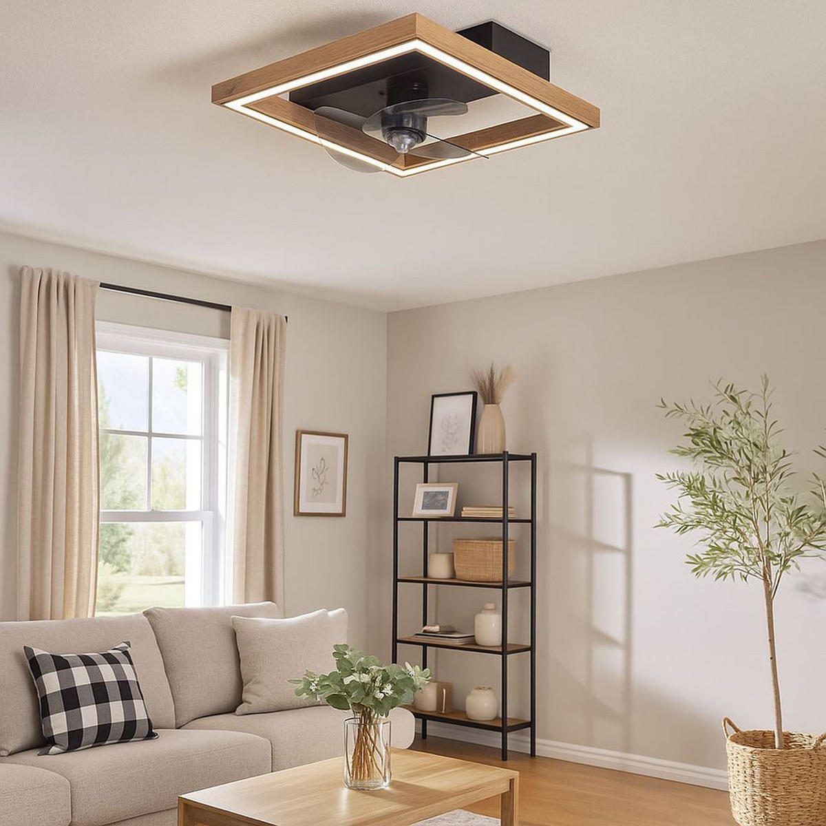 LED DECKENLEUCHTE Celinata Braun Holzoptik - Braun, Metall (44/44/13.5cm) - Globo Lighting