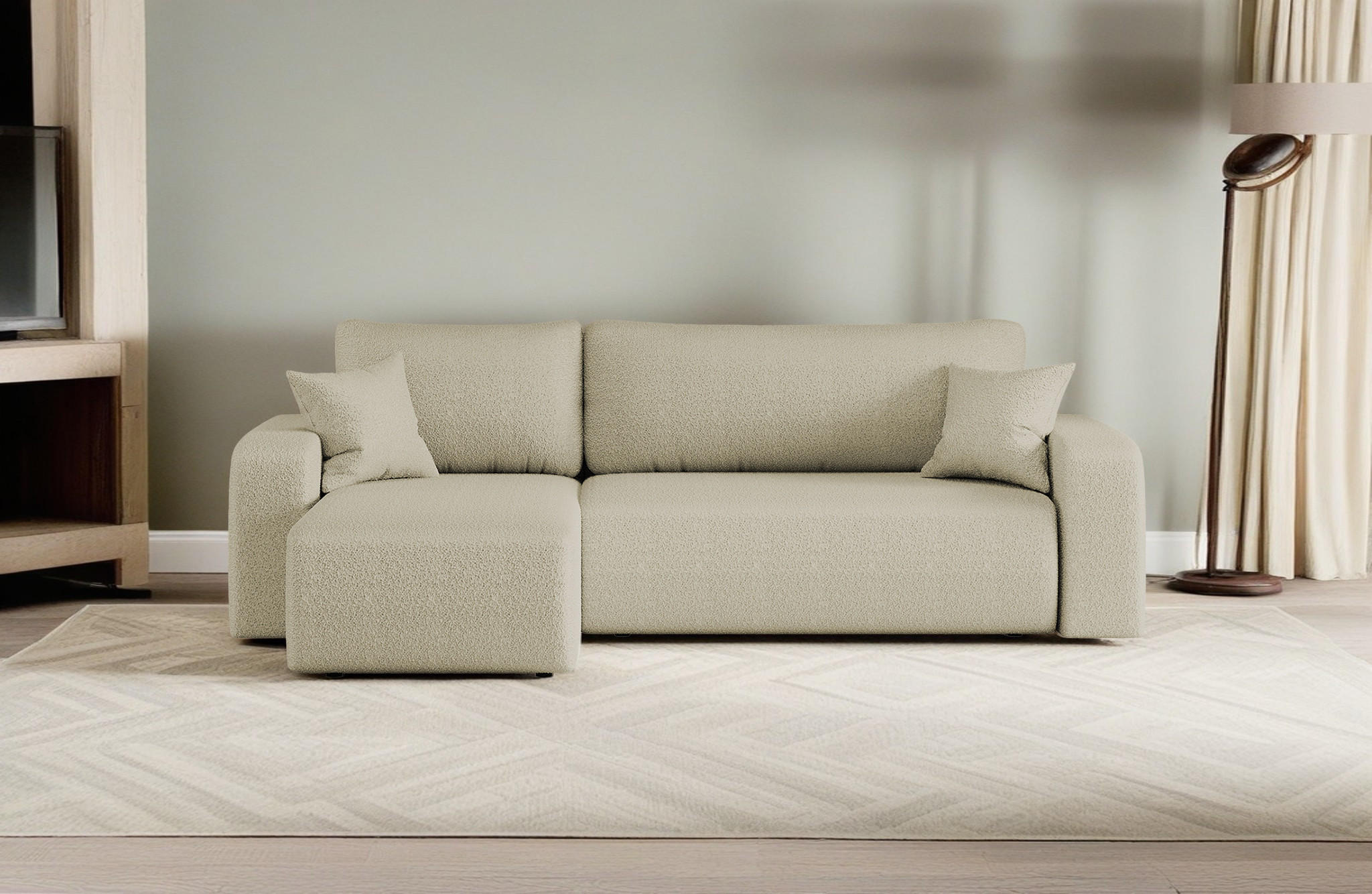 ECKSOFA L-FORM Schlaffunktion Und Bettkasten Eckcouch MILANO L Stoff Quelle Beige Links - Beige, Holz/Textil (142/244cm) - Kaiser Möbel