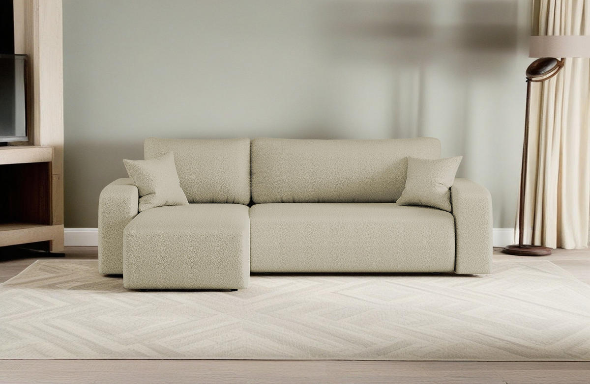 ECKSOFA L-FORM Schlaffunktion Und Bettkasten Eckcouch MILANO L Stoff Quelle Beige Links - Beige, Holz/Textil (142/244cm) - Kaiser Möbel