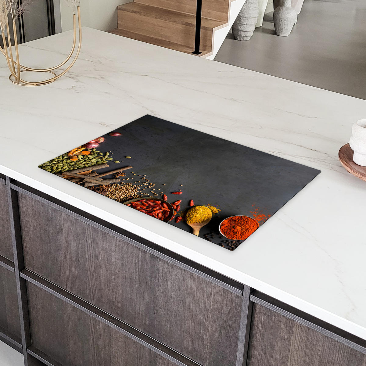 HERDABDECKPLATTE Kräuter - Lebensmittel - Gewürze - Schwarz - Paprika - Zimt 80x52 cm - Currygelb, Kunststoff (80.2/52.2/0.2cm) - MuchoWow