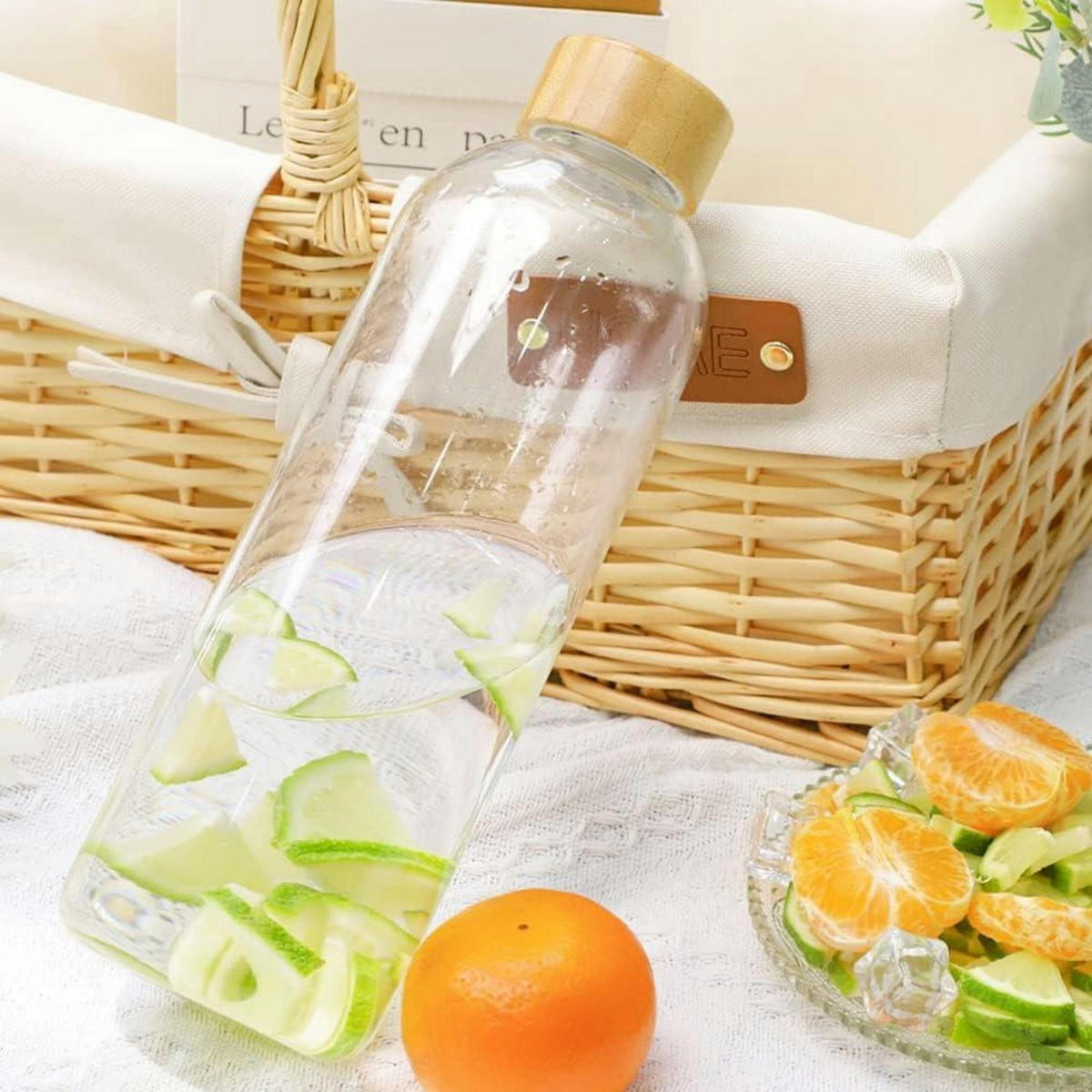 TRINKFLASCHE Glas 1 Liter mit Schutzhülle Hellblau - Hellblau, Glas (5/5cm)