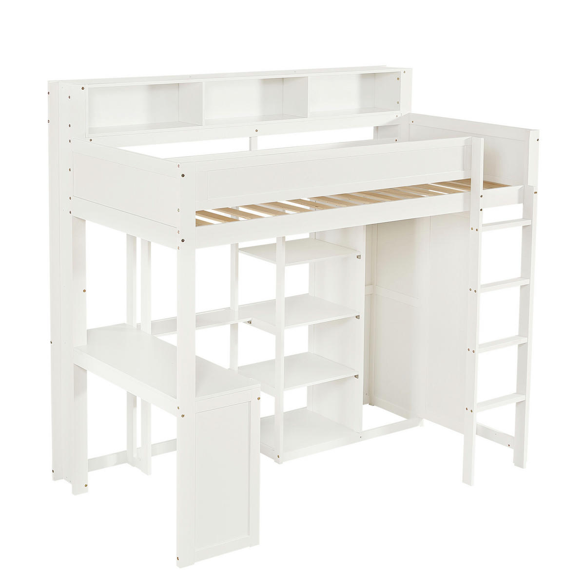 ETAGENBETT 90/200 cm aus Holz mit Tisch und Kleiderschrank, Weiß - Weiß, Holz (90/200cm) - OKMYHOME