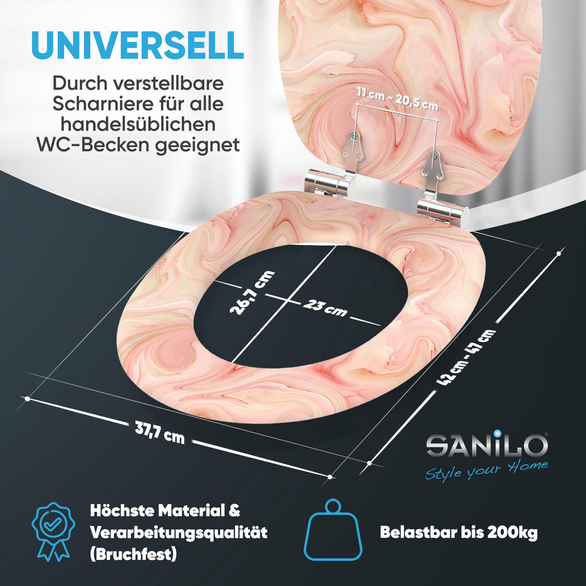 WC-SITZ mit Absenkautomatik Marmor Rosa - Pink, Holzwerkstoff (38/6/47cm) - Sanilo