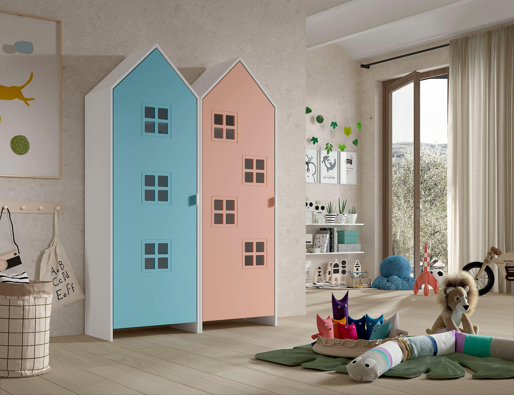 REGALSCHRANK Set Kania 115x37x171 MDF Weiß /Bunt - Blau/Pink, Holzwerkstoff (115/171/37cm) - 58aufmkessel