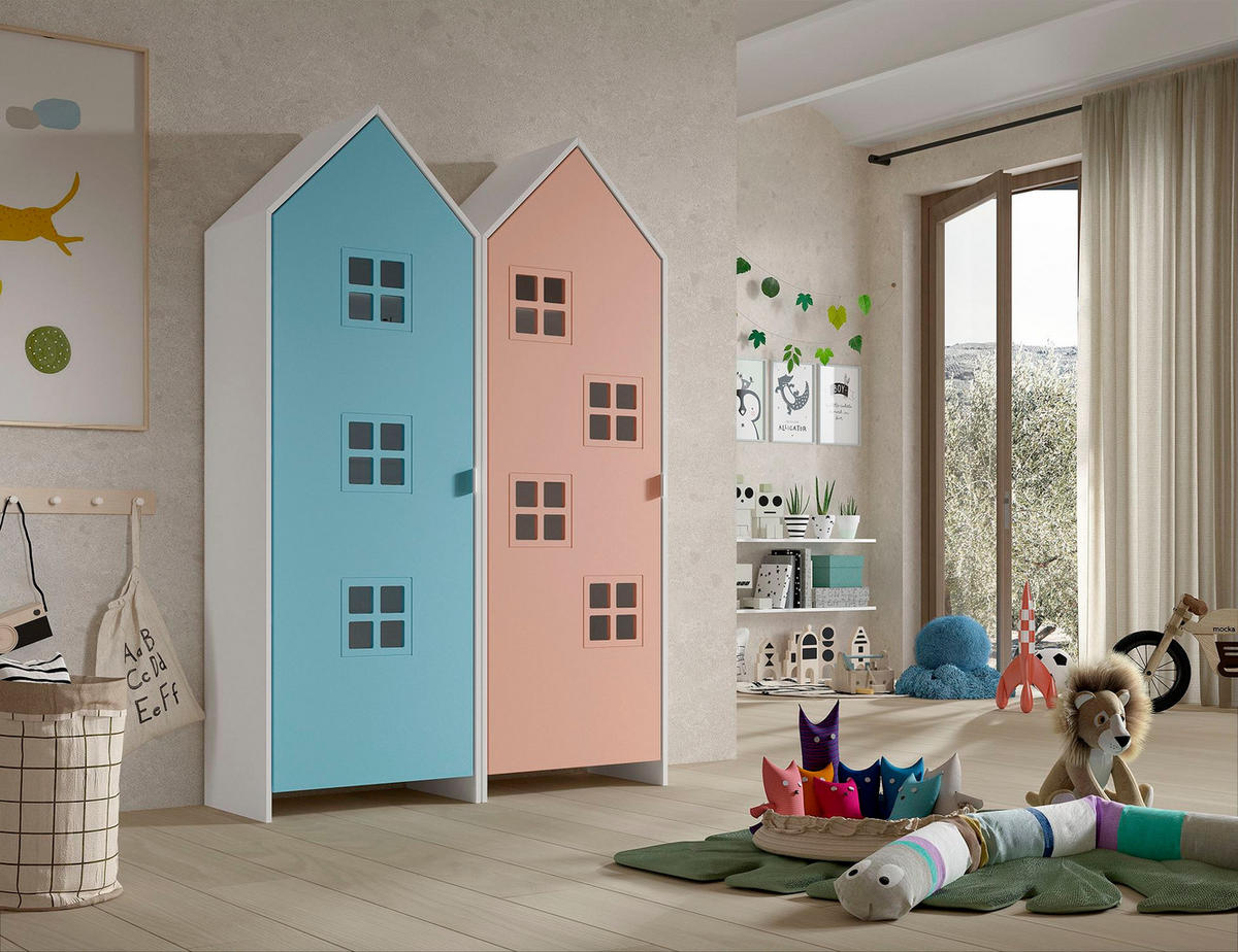 REGALSCHRANK Set Kania 115x37x171 MDF Weiß /Bunt - Blau/Pink, Holzwerkstoff (115/171/37cm) - 58aufmkessel