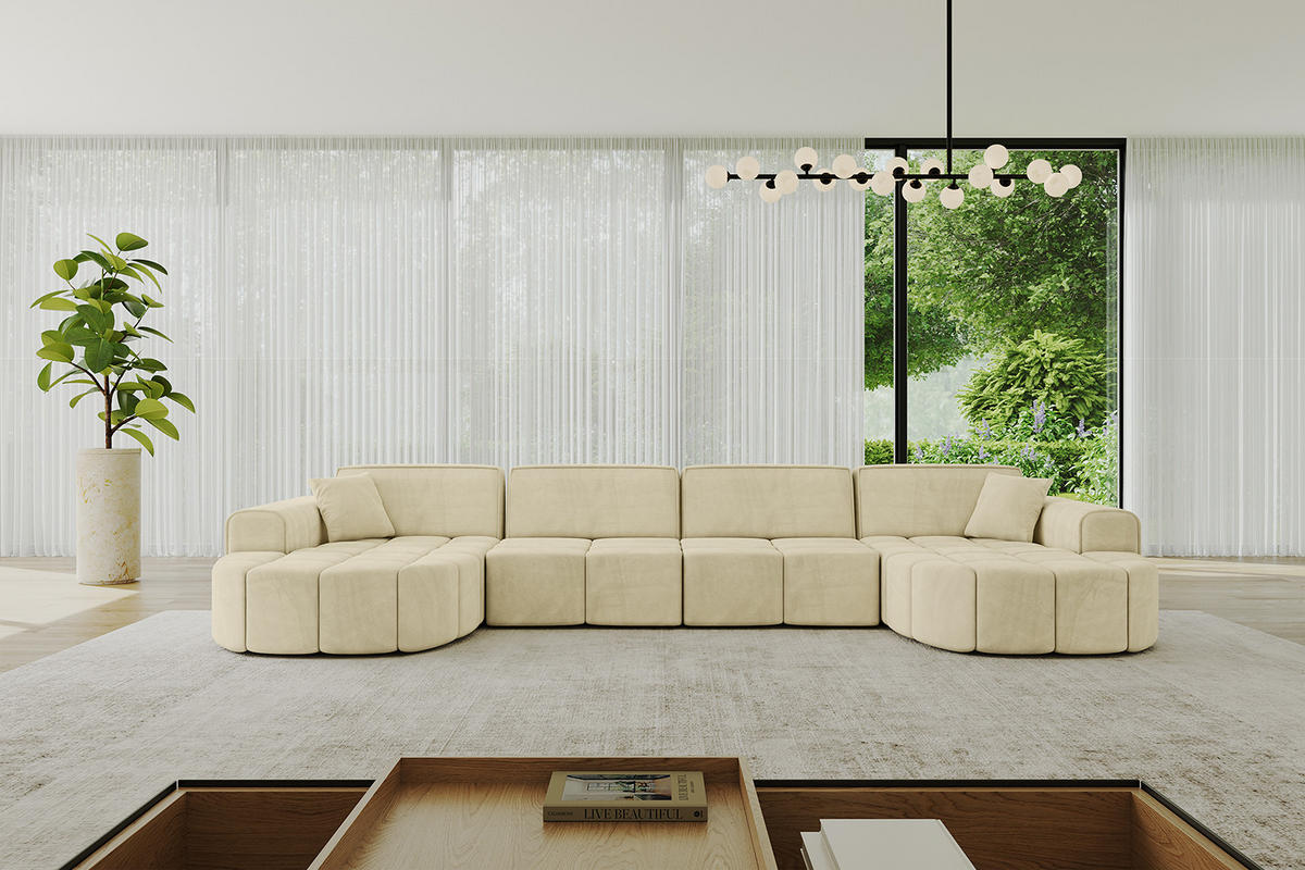 WOHNLANDSCHAFT LIVO-U2 - 400x173x79,5 cm Beige - Beige, Holzwerkstoff/Textil (400/79/173cm) - ALTDECOR