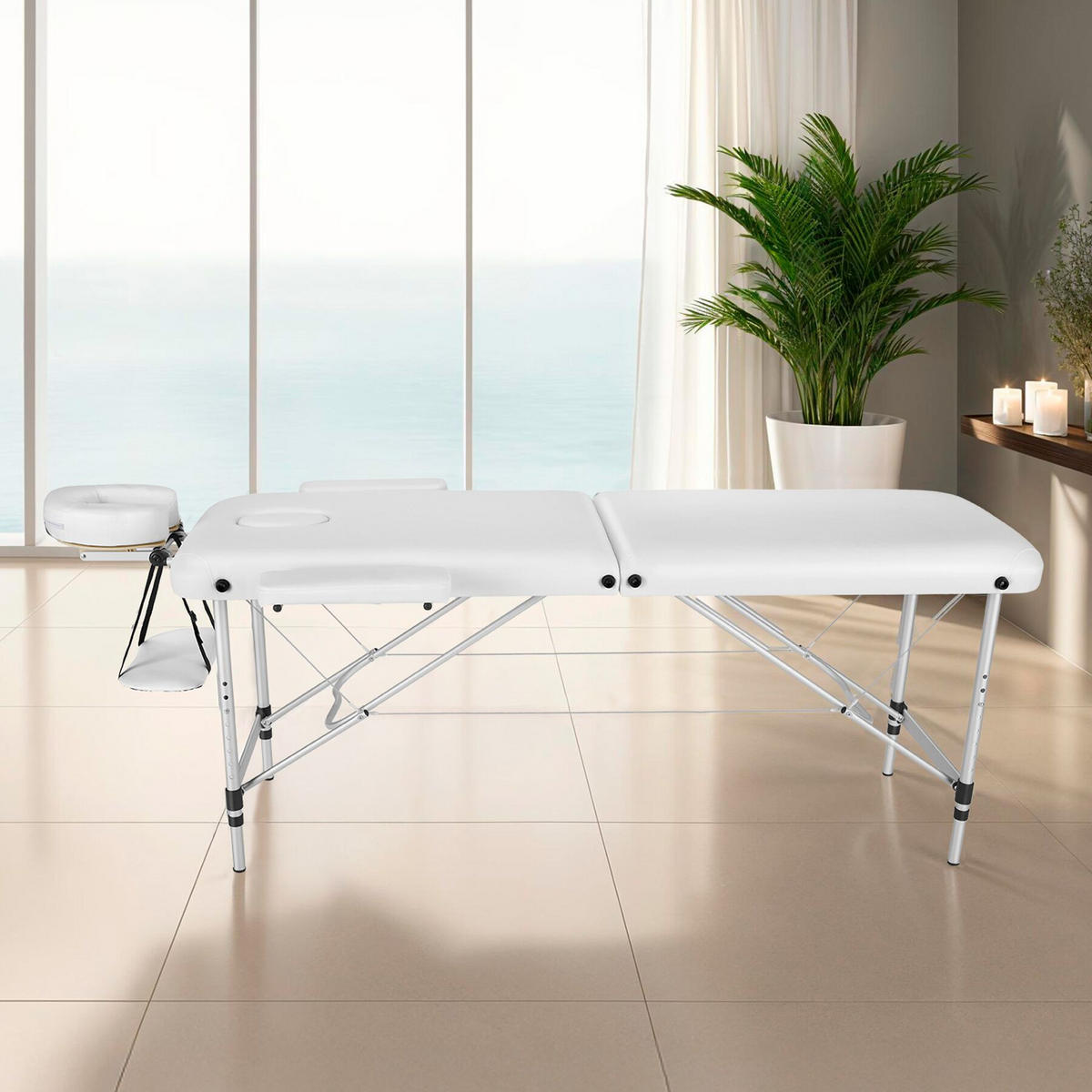 MASSAGELIEGE 2 Zonen, 210 x 95 x 89 cm,weiß - Weiß, Metall (60/89/205cm) - tectake