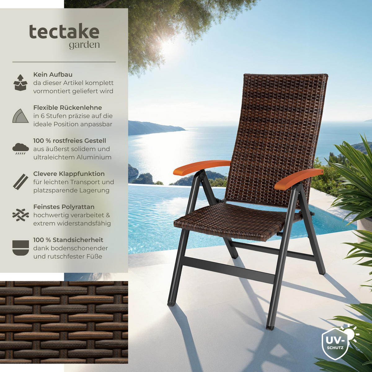 RATTANSTUHL Canberra,58 x 72 x 108 cm,braun - Braun, Kunststoff (58/108/72cm) - tectake