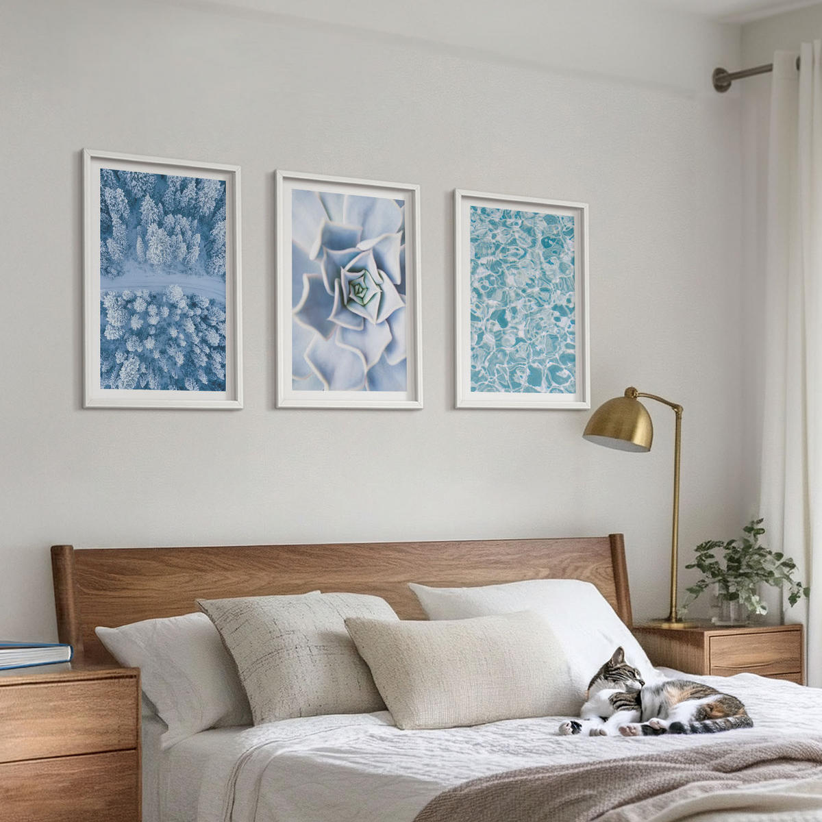 WANDBILDER 3er-Set - 40x60 cm Weißer Rahmen - Winterwald blaue Blume Wasser - Weiß, Kunststoff (40/60cm) - ArtPrintCave