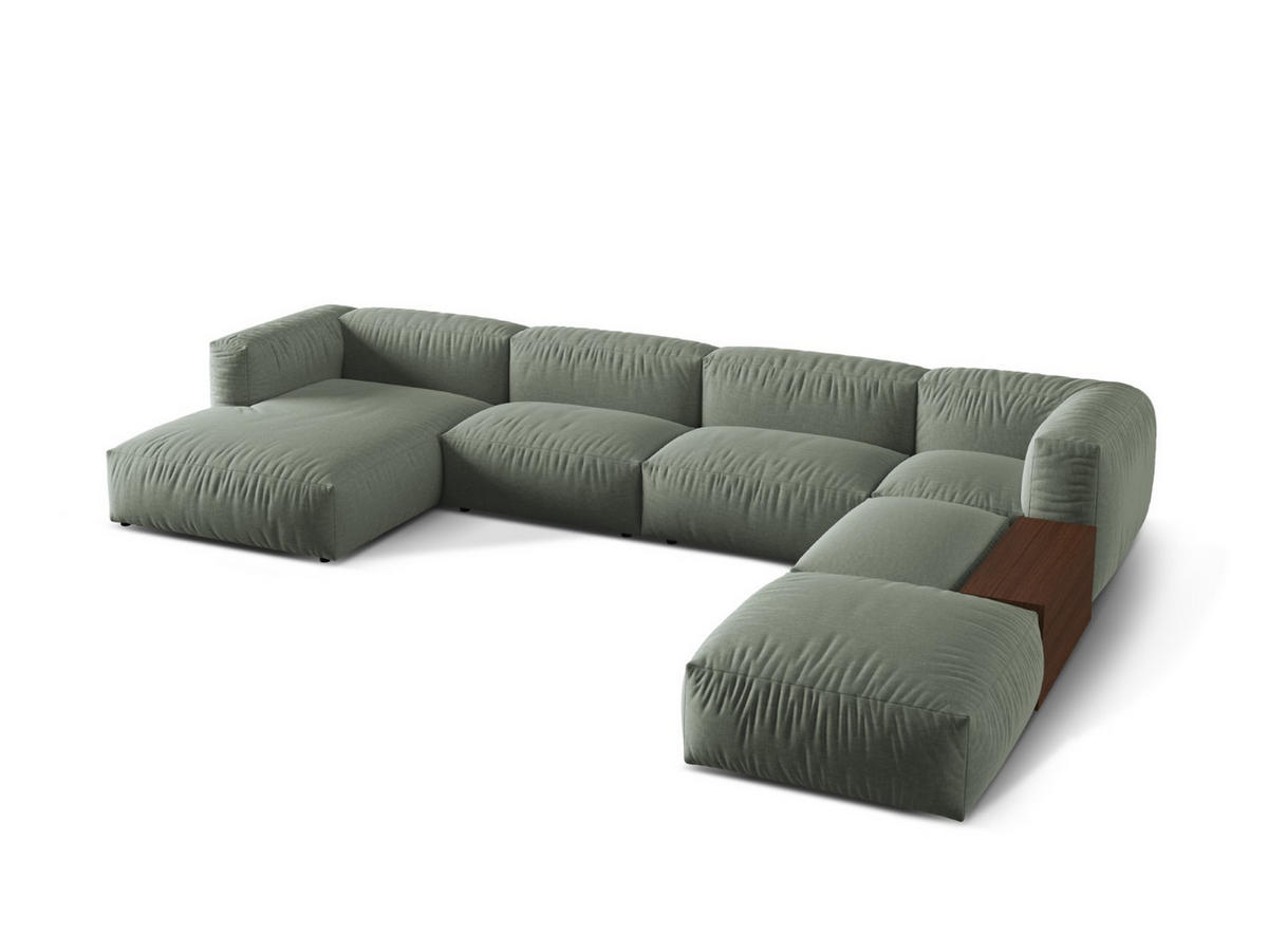 PANORAMASOFA modular rechts Martina aus strukturiertem Stoff moosgrün 5 Sitzplätze - Salbeigrün, Textil (406/75/280cm) - Micadoni