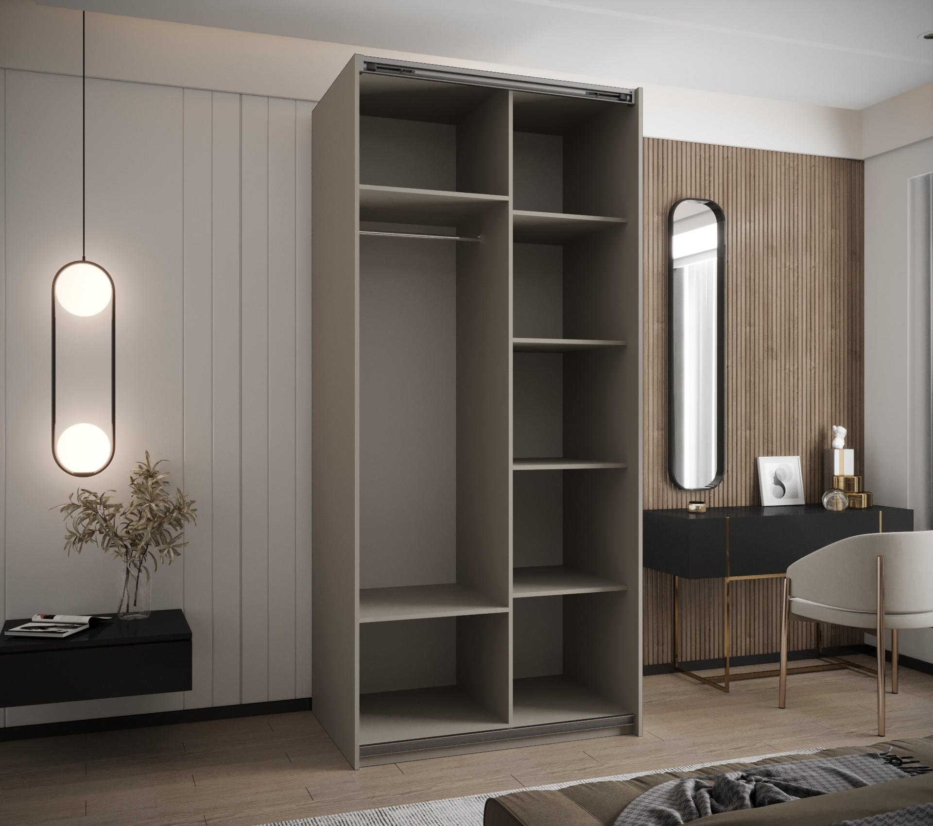 Thumbnail - Abiks Möbel Schwebetürenschrank, Kaschmir, Kaschmir, Gold, Metall, Nachbildung, 6 Fächer, 110x245x64 cm, Schlafzimmer, K...
