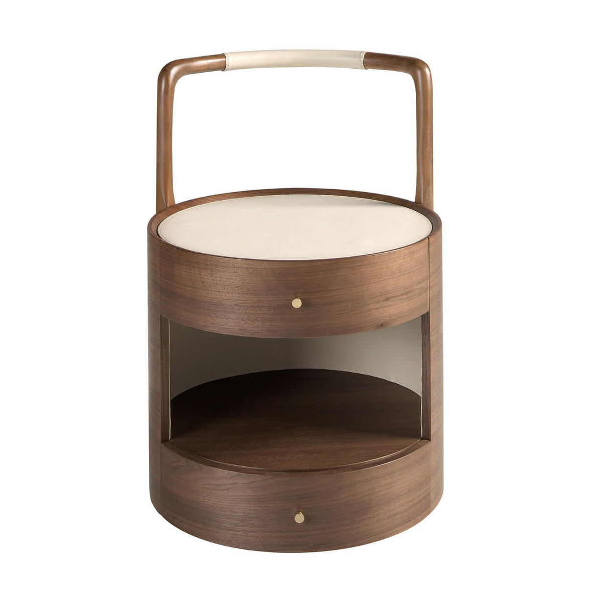 NACHTSCHRANK Nussbaum mit Holzplatte und cremefarbenem Kunstlederbezug 50/54/72 cm - Goldfarben/Walnussfarben, Holz/Holzwerkstoff (50/72/54cm) - ANGEL CERDA