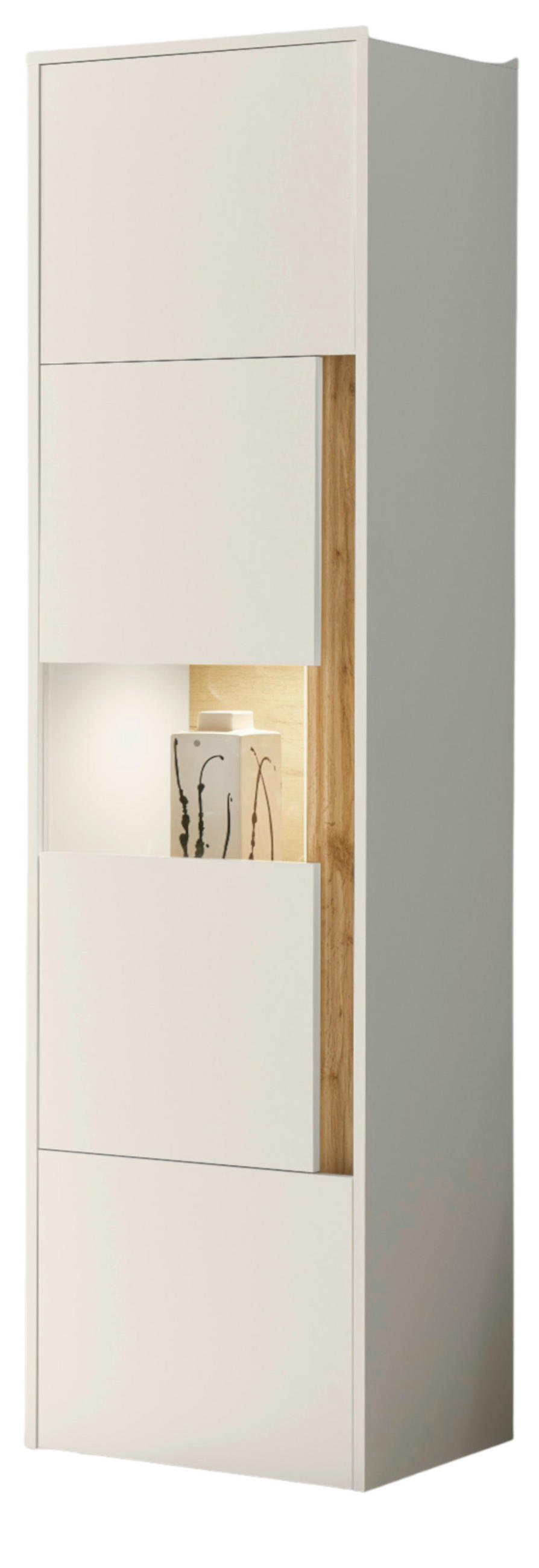 VITRINE weiß, Eiche Wotan 50 x 200 cm, Vitrinenschrank mit 5 Fächern - Eiche Wotan/Schwarz, Glas/Holzwerkstoff (50/197/40cm) - Furn.Design