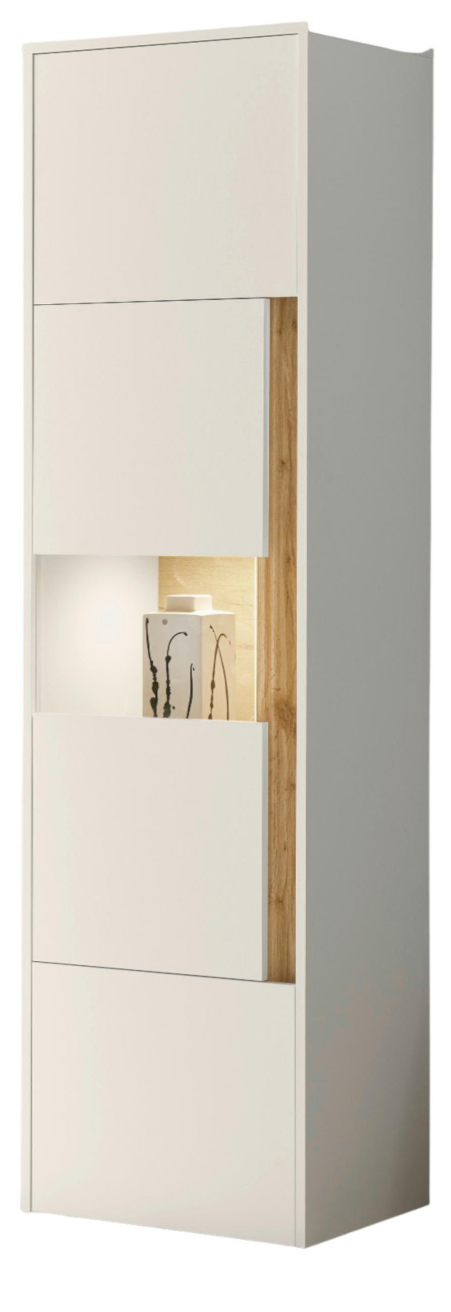 VITRINE weiß, Eiche Wotan 50 x 200 cm, Vitrinenschrank mit 5 Fächern - Eiche Wotan/Schwarz, Glas/Holzwerkstoff (50/197/40cm) - Furn.Design