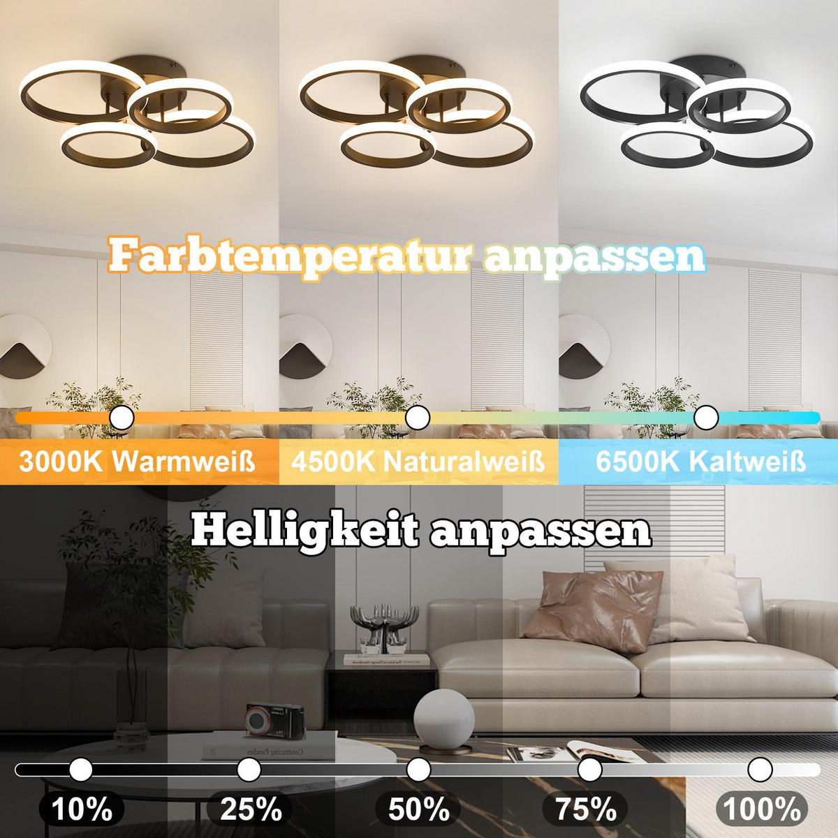 LED-DECKENLEUCHTE Madison 41.5/52.5/11.8cm - Schwarz, Metall (52.5/41.5/11.8cm) - Nettlife