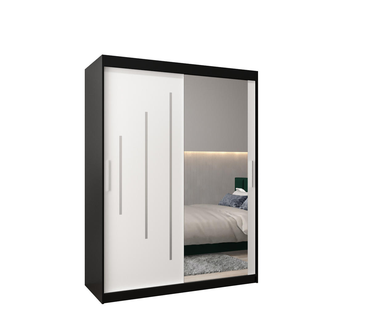 SCHWEBETÜRENSCHRANK 200/150/62 2-türig - Silberfarben/Schwarz, Holz/Kunststoff (150/200/62cm) - Abiks Möbel