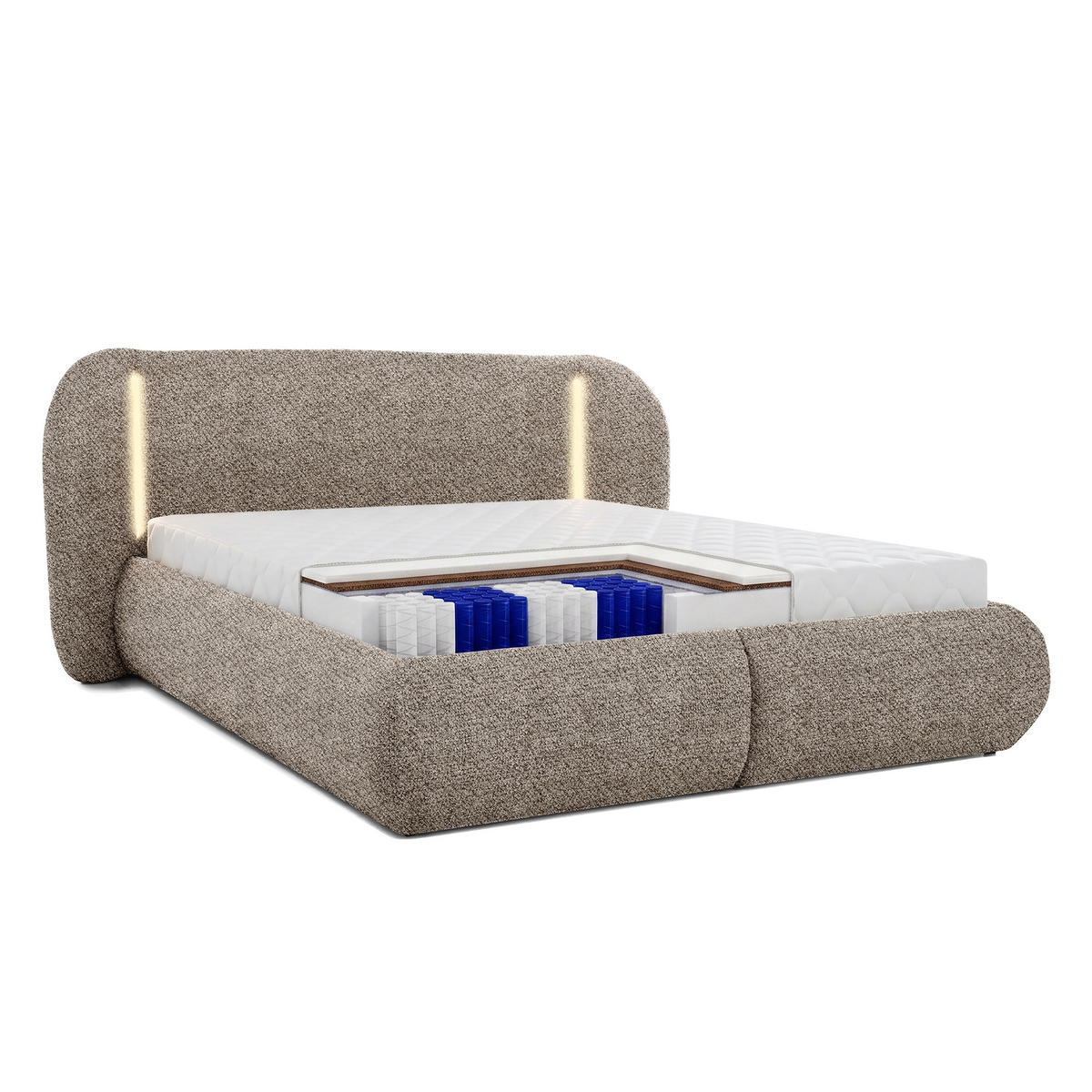 POLSTERBETT Corfu, LED-Beleuchtung, Bettkasten und Taschenfedernmatratze 26 cm, 180x200, Braun - Braun, Textil (180/200cm) - Beautysofa