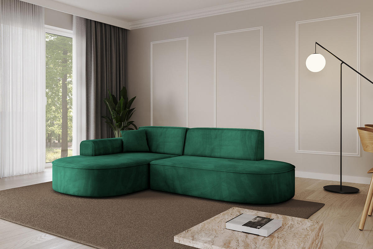 ECKSOFA Ottomane Links MARI-L1 - 243x171x79 cm Grün Velours - Schwarz/Grün, Holzwerkstoff/Kunststoff (243/171cm) - ALTDECOR