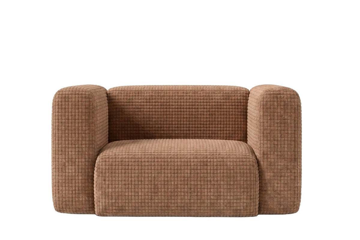 WOHNZIMMERSESSEL aus Chenille-Stoff Cremona, Hellbraun, GRETA - Hellbraun, Holz (137/70/89cm) - Kaiser Möbel