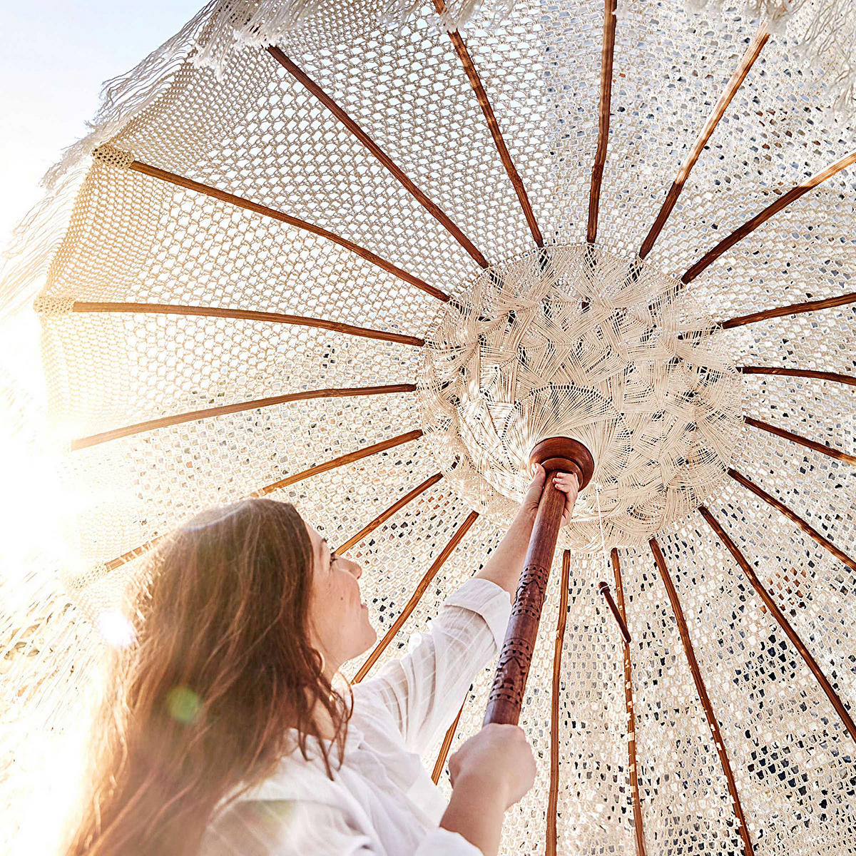 SONNENSCHIRM Macramè - Braun, Holz/Textil (180/180cm) - Butlers