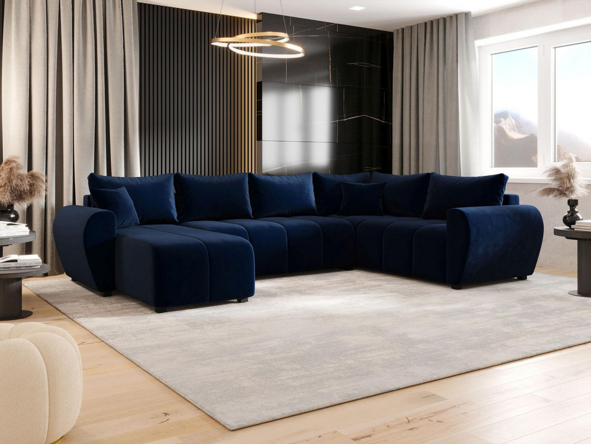 WOHNLANDSCHAFT MOLISA U PLUS Itaka 11 Rechts mit Schlaffunktion - Dunkelblau, Textil (303/82/208cm) - Bedante