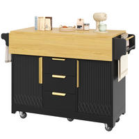 KÜCHENINSEL DE-38364 120/197 cm ausklappbar mit 3 Schubladen Schwarz - Schwarz, Holzwerkstoff (120/95/40cm) - ComfortXL