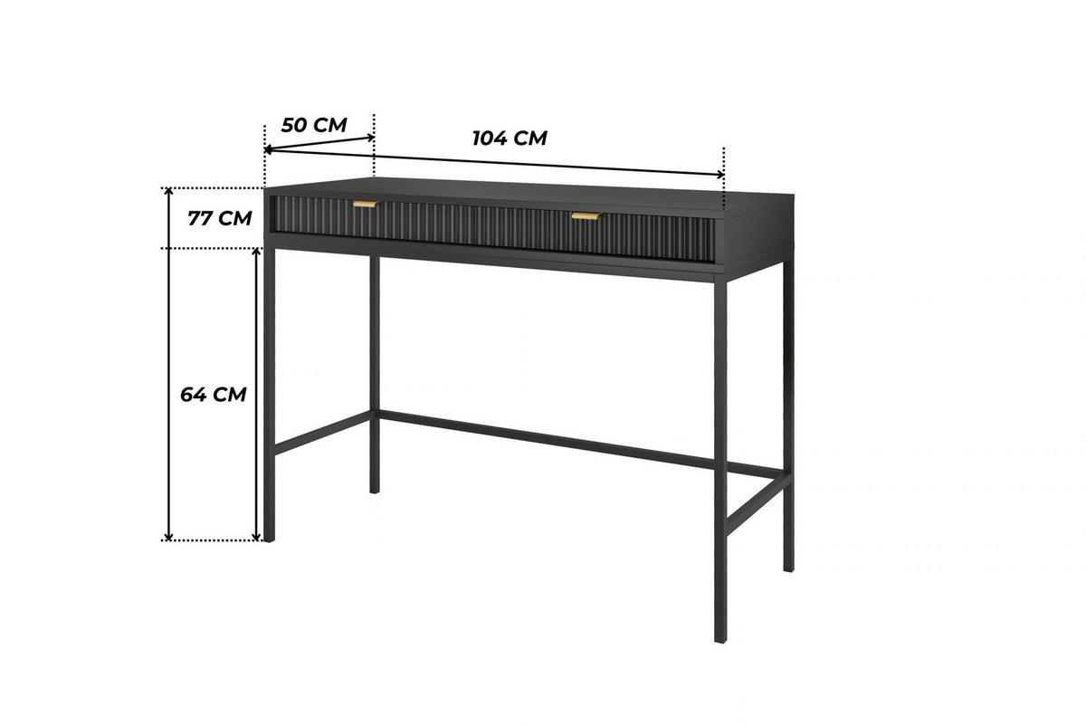 SCHWARZER Moderner Geriffelter Konsolentisch KIOTO T2SZ (Schwarzes Gestell, Vollauszug) - Goldfarben/Schwarz, Holzwerkstoff/Metall (50/104/77cm) - Ravio