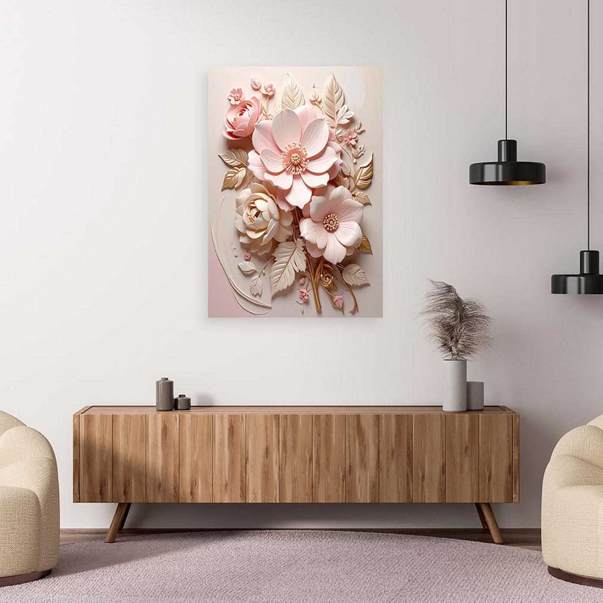 BILD auf Leinwand, Blumen - Rosa, Textil (30/45cm) - Feeby