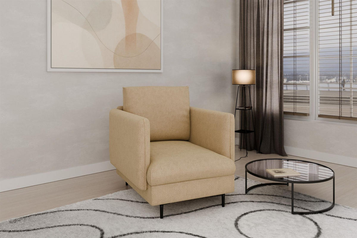 SOFASET Helmer 3-2-1 In Stoff Vibe - Beige, Holzwerkstoff/Textil (226/95/95cm) - Fun Möbel