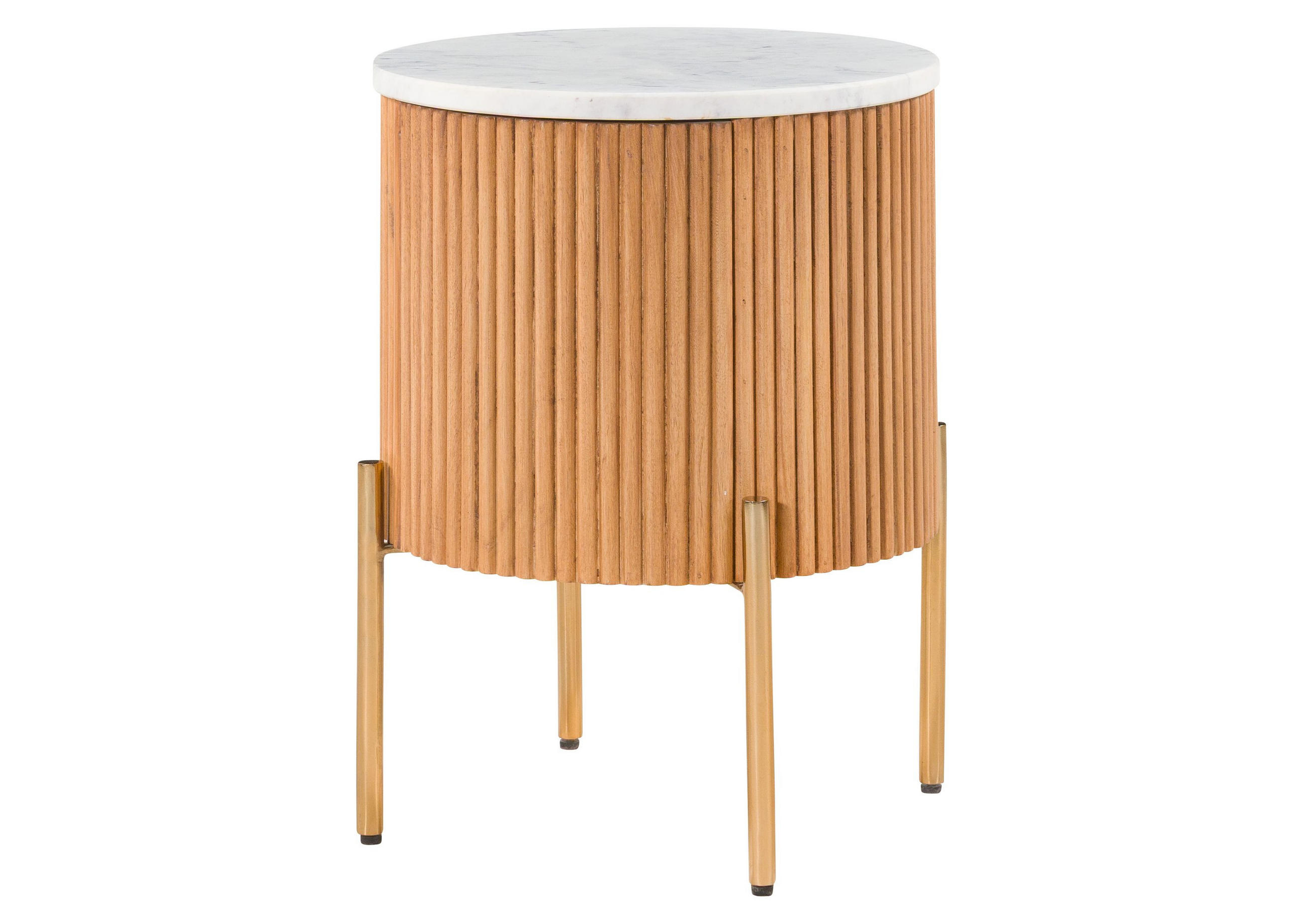 BEISTELLTISCH rund Mango 40x40x52 natur lackiert / Marmor weiß BARCELONA #530 - Naturfarben, Holz (40/40/52cm) - Massivmoebel24