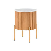 BEISTELLTISCH rund Mango 40x40x52 natur lackiert / Marmor weiß BARCELONA #530 - Naturfarben, Holz (40/40/52cm) - Massivmoebel24