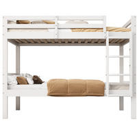 ETAGENBETT 90/200 cm teilbar in 2 Einzelbetten mit Winkelleiter und Absturzsicherung aus Kiefernholz, Weiß - Weiß, Holzwerkstoff (90/200cm) - Redom
