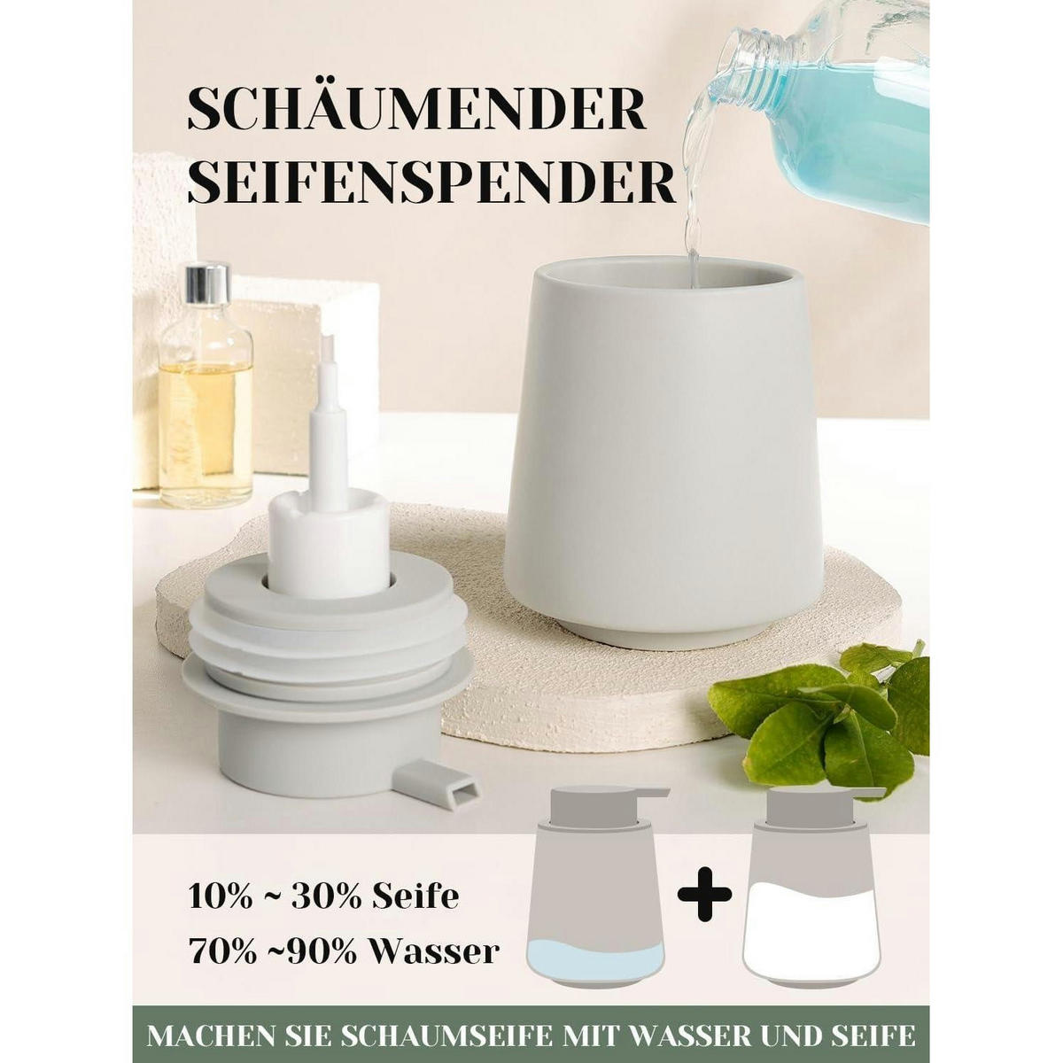 SCHAUMSEIFENSPENDER Keramik Grau 400 ml - Grau, Keramik (9.5/12.9/9.5cm)