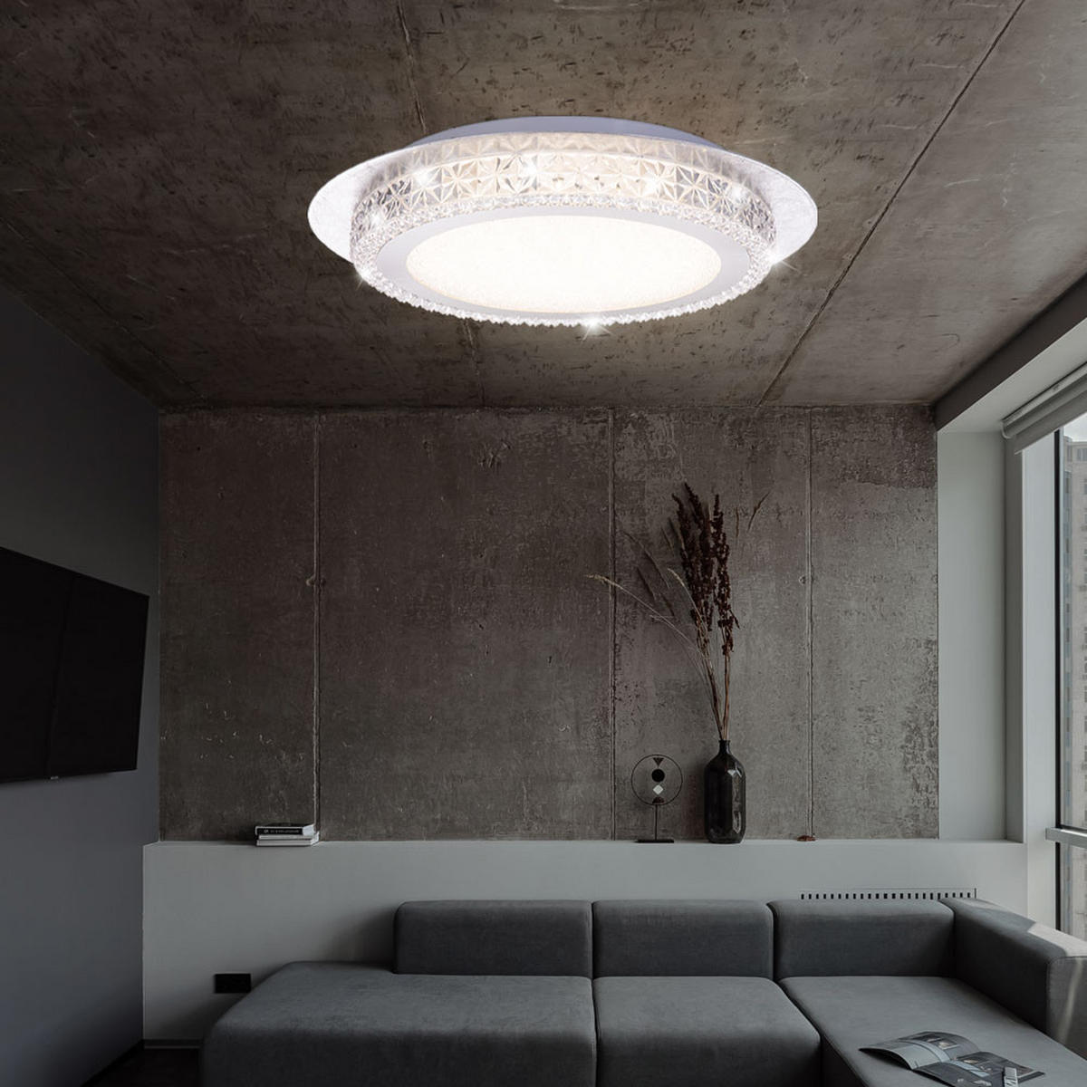 LED DECKENLEUCHTE Metall Silber Kristalloptik - Silberfarben, Metall (35/35/6.1cm)