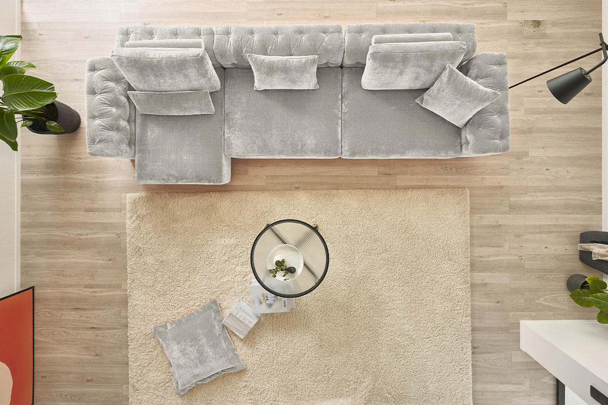 MODULSOFA SEPHI Silber Cord - Silberfarben/Schwarz, Kunststoff/Textil (375/62/109cm) - KAWOLA