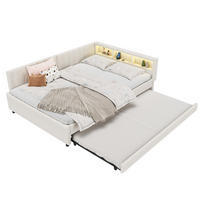 POLSTERBETT aus Leinen 140x200 cm in Beige mit LED & USB-C - Beige, Textil (140/200cm) - Modfu