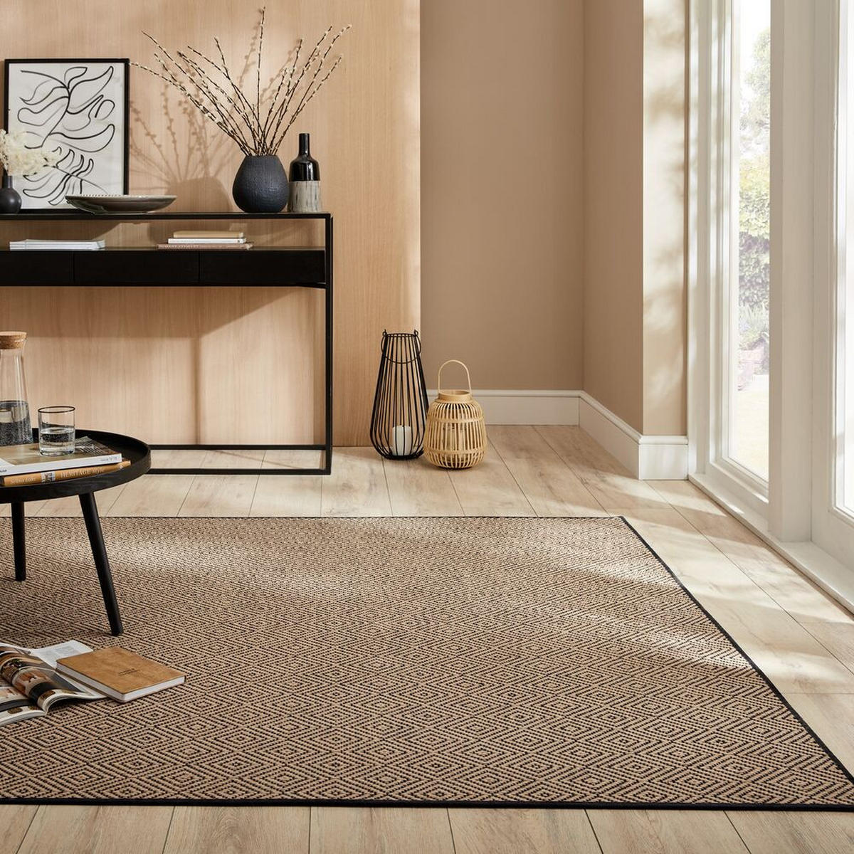 TEPPICH Jute Geometrisch-Design CARRON, Braun-Schwarz 200x290 cm - Braun, Naturmaterialien (200/290cm) - KADIMA DESIGN