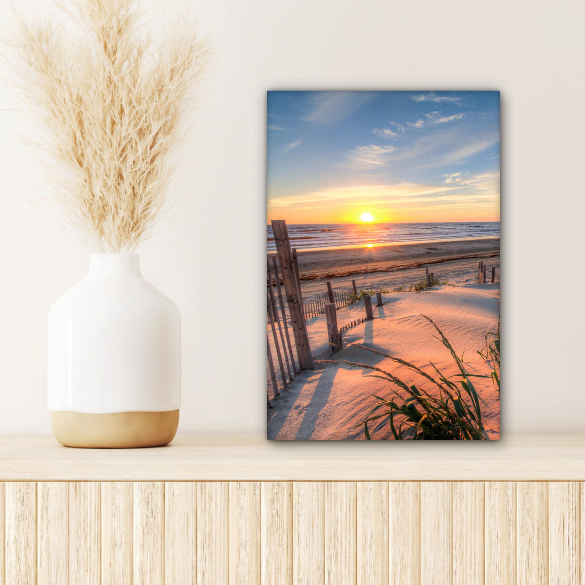 LEINWANDBILD Strand - Meer - Düne - Sonnenuntergang - Landschaft 20x30 cm - Beige, Textil (20/30cm) - MuchoWow