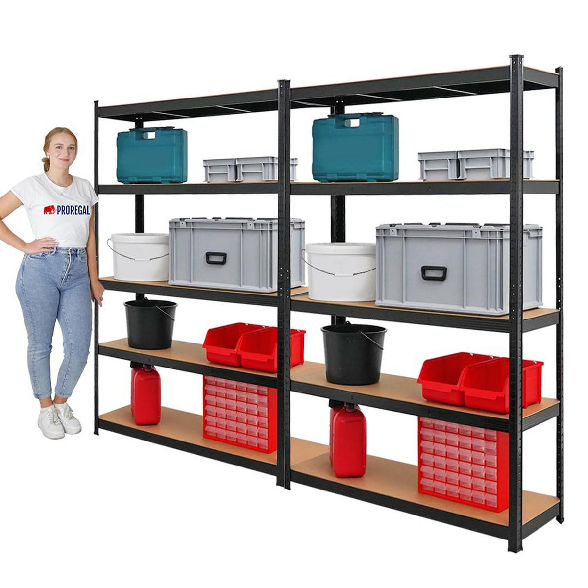 SCHWERLASTREGAL Ragnar 2er-Set mit 2x 180x120x40 cm Fachlast 175 kg Schwarz - Schwarz, Metall (240/180/40cm) - PROREGAL