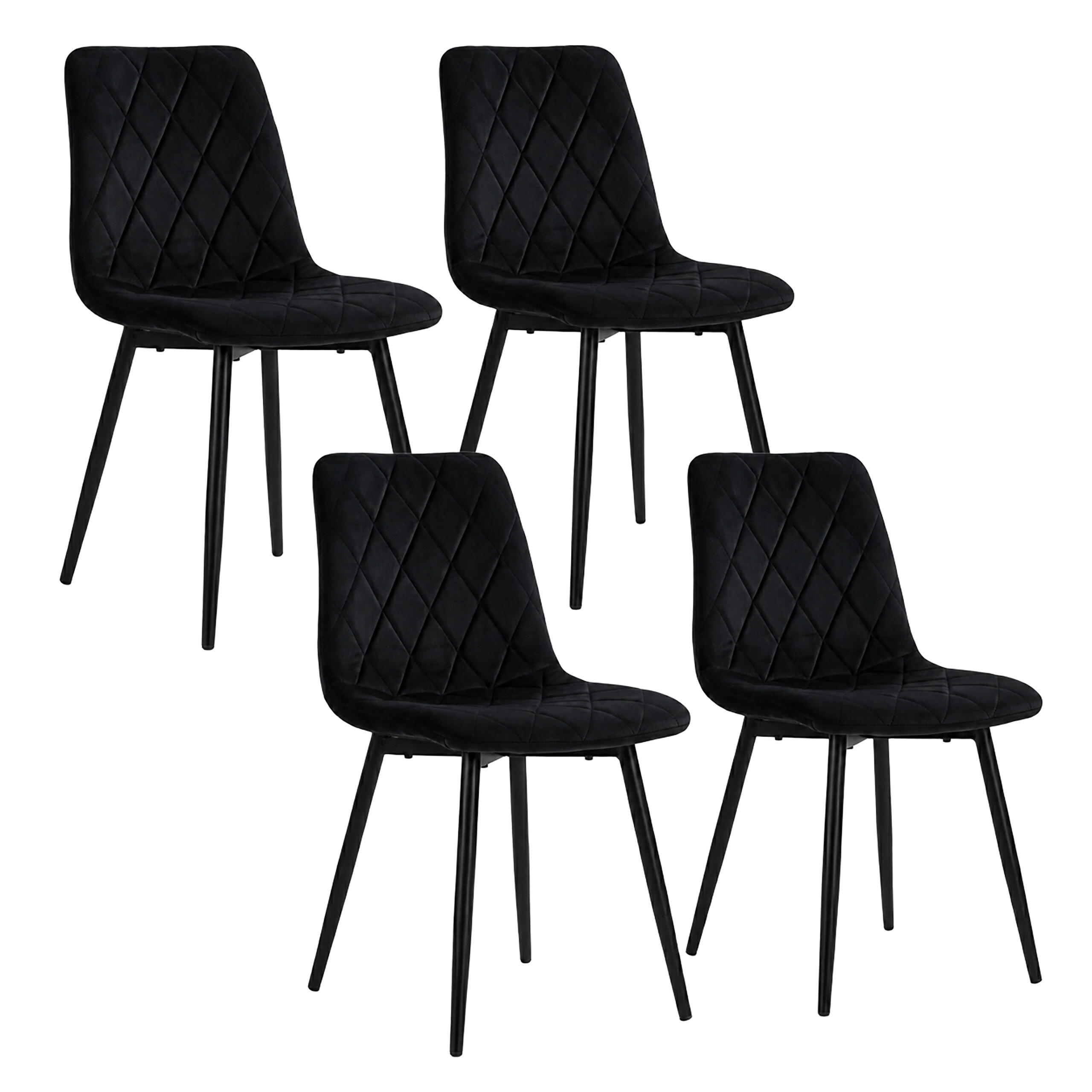 STOL Svart 4-pack sammet metallben - Svart, Trä/Textil (43/86/53.5cm) - Relaxdays