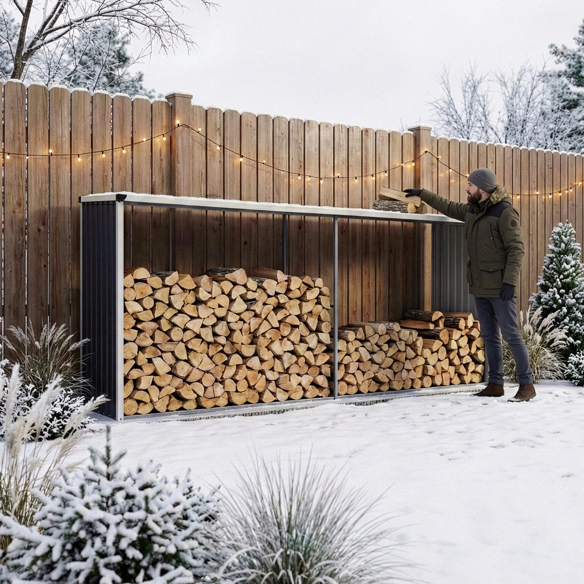 BRENNHOLZUNTERSTAND Kalmar - Anthrazit, Metall (352/152/80cm) - casa.pro