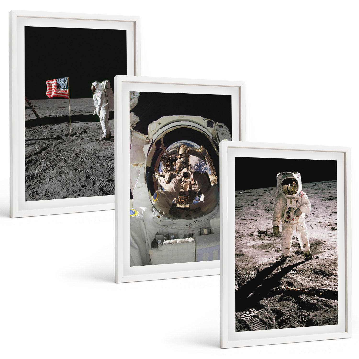 BILDER SET 3er Set - 40x60 cm Weißer Rahmen - NASA-Mondlandung - Weiß, Kunststoff (40/60cm) - TULUP