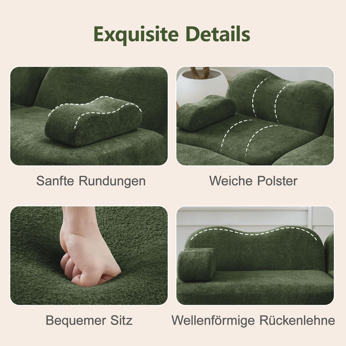 3-SITZER Modulares Sofa grün aus Samt mit tiefer Sitzfläche - Grün, Textil (98/70/288cm) - Modenvie